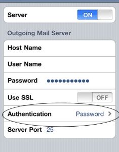 Password authenitcation to send mail on iphone 4
