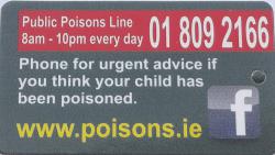 Information with the telephone number for the Public Poisons Line 01 809 2166 and the poisons centre website address www.poisons.ie